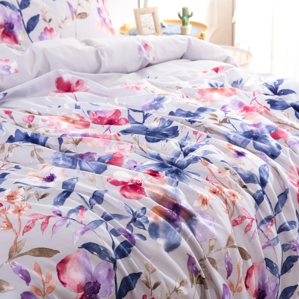Bonenjoy Double Bed Linen Set Flower Reactive Printed Queen Size Duvet Cover Sets King Size Bedding Purple Floral Bed Covers