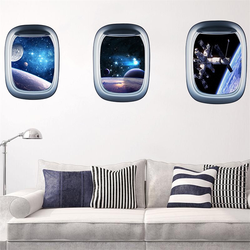 Pegatina de pared 3D de galaxia espacial y planetas, papel tapiz de vinilo impermeable para decoración de guardería: 04