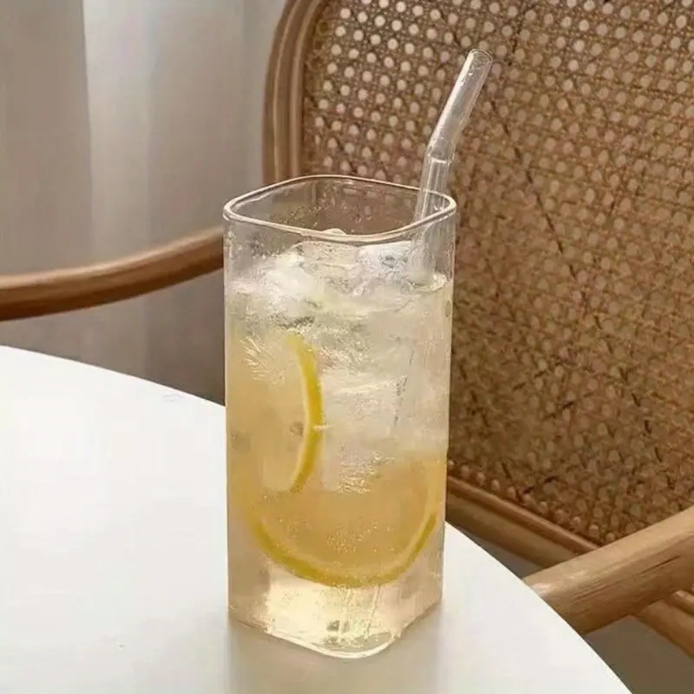 1pc kvadratisk glasmugg med lock och sugrör, transparent dricksglas för iskaffe, mjölk, öl, för kök och matsal