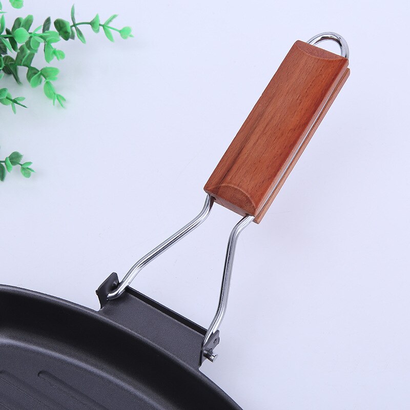 Steak Frying Pan Cast Iron Non Stick Grill Deep Square Griddle Pan With Folding Wooden Handles