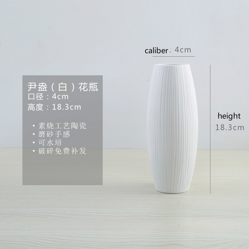 Artesanías de estilo nórdico flores secas arreglo de flores decoración del hogar decoración de cerámica jarrón blanco jarrones para flores: 4X18.3CM