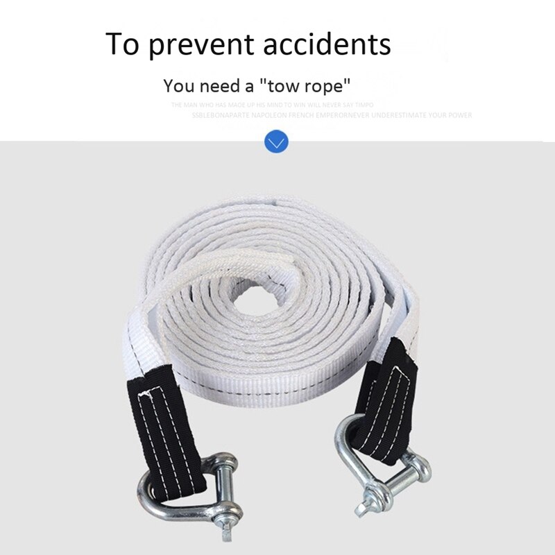 Novel-Towing Rope Strape Cable with U Hooks 5M 12Tons Shackle High Strength Nylon with Reflective Light for Car Truck Trailer