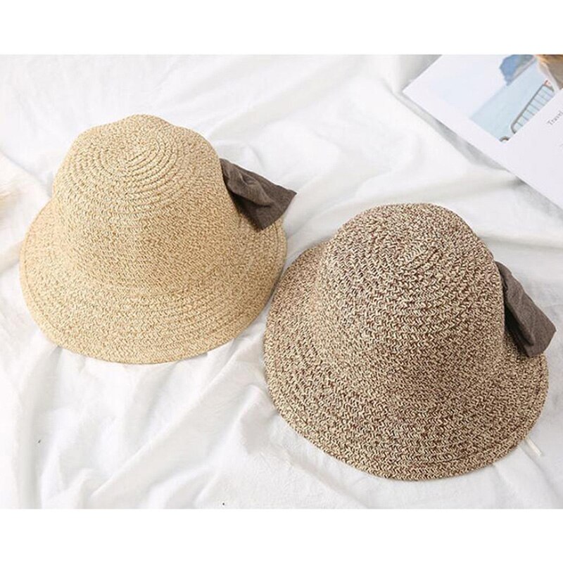 Children's Sun Hat Big Bow Wide Brim Floppy Summer Hats For Kids Beach Panama Straw Bucket Hat Sun Protection Visor Femme Cap
