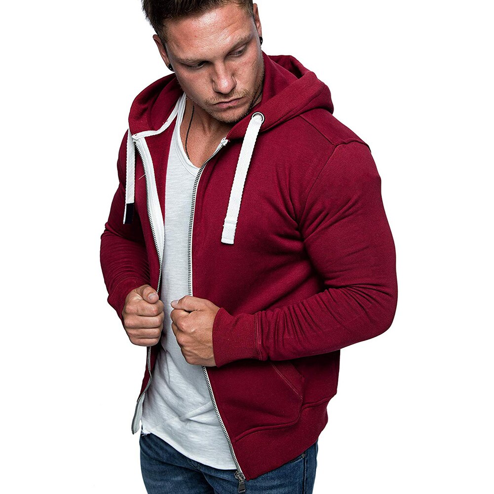 Stijlvolle Plain Mannen Ritsvak Zip Sport Hoodie Trui Jas Jas