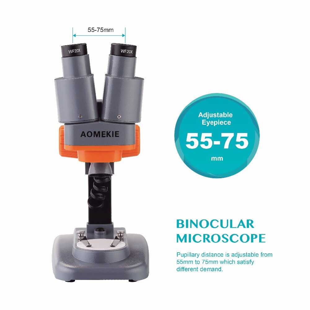 AOMEKIE – Microscope stéréo binoculaire 20X/40X avec Vision large HD pour soudage de PCB, réparation de téléphones portables, observation des minéraux