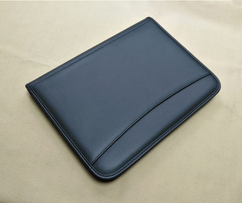 A4 zippered padfolio portfolio a4 PU leather folder file folder document organizer manger bag briefcase office supplies black: black