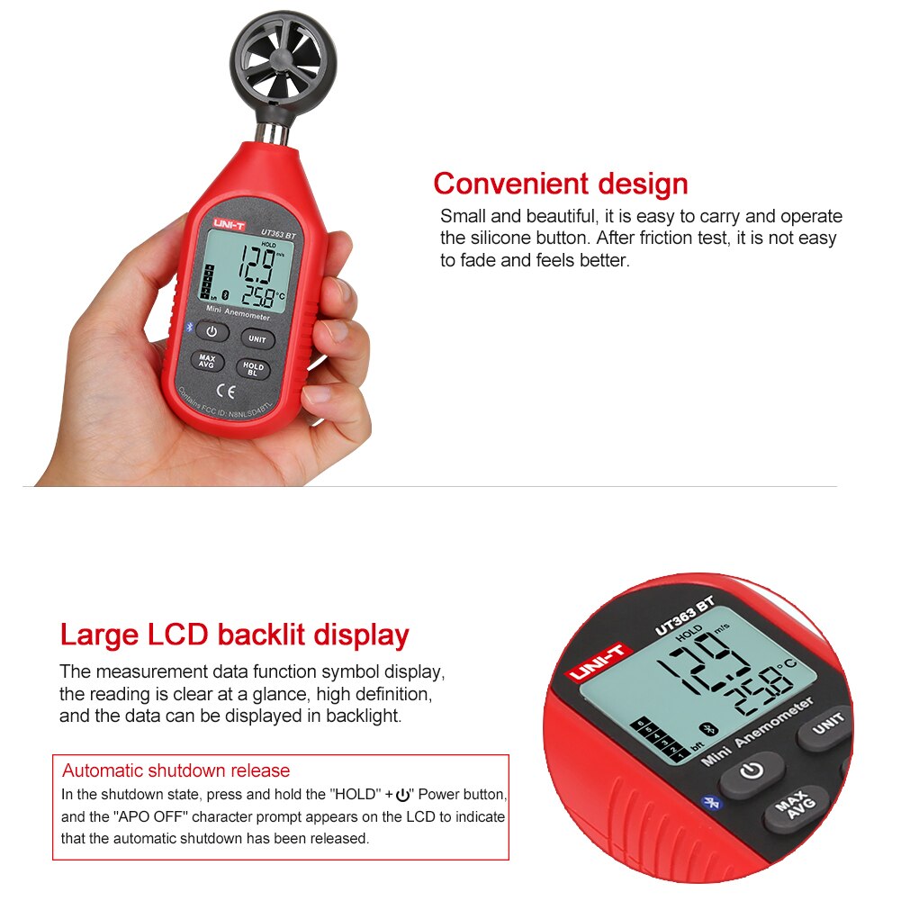 Weer Data Collection Digital Anemometer Bluetooth Wind Meter Draagbare Windsurfen Lcd Display Zeilen Met Thermometer