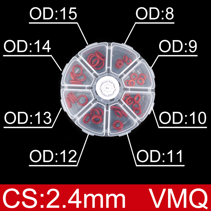 Boxed nitril siliconen rubber O-ring reparatieset kraan afdichting klep waterdichte machine oliebestendige pakking combinatie kit-.-: Rood
