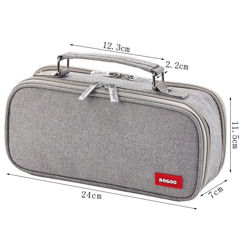 Angoo Twin Storage Pen Bag Pencil Case Multi Slot Layer Cute Handle Large Capacity Handbag Type Pouch Stationery School A6736: Gray
