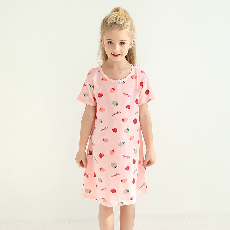 Chemise de nuit d'été longue pour filles, pyjama, en coton doux, mignon, 2-12 ans, vêtements de nuit pour filles