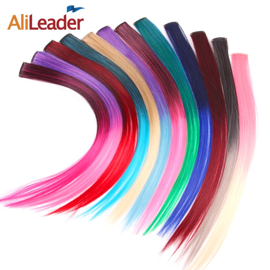 Alileader 12 Stks/partij Ombre Hair Extensions Clip In Een Haarstukjes Regenboog Synthetisch Clip Op Hair Extensions Roze Rood Grijs Blauw