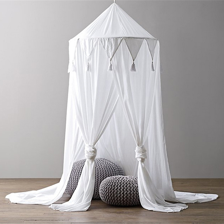 Kinderen Dome Tent Chiffon Wimpel Kwastje Baby Crib Netting Klamboe Thuis Decoratie Bed Gordijn Beddengoed Schieten Props: WHITE