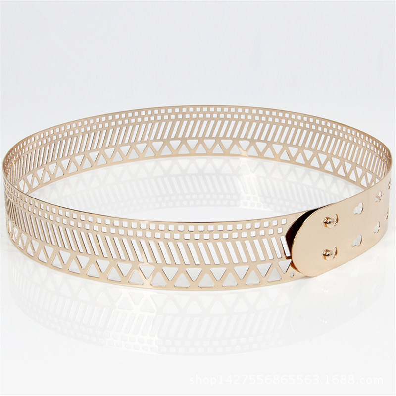 Metal Mirror Waist Belt 4 cm Width Women hollow Metallic Celebrity Gold silver Wide Band For Women Belts BL23