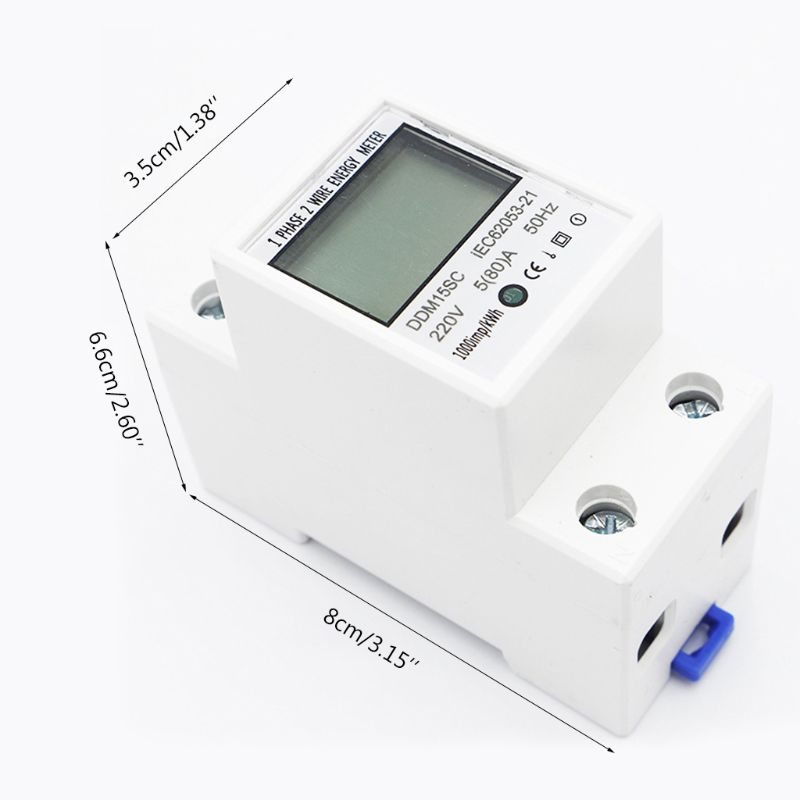 Digital energimåler 1 fase 2 ledninger 5(80) en din skinne elektronisk energi kwh meter