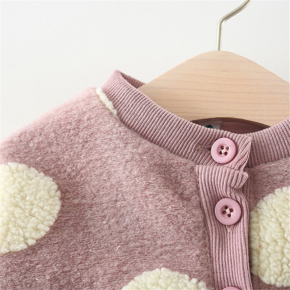 WenaZap Kleinkind Kleinkind Baby Mädchen der Herbst Winter Vlies Jacke Rundhals Polka Punkte Tasten Lange Hülse Mantel Oberbekleidung