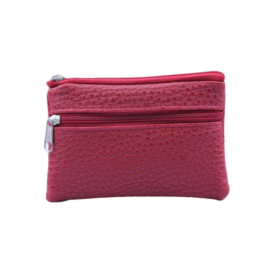 Men's and women's wallet multi-function leather coin purse zipper mini wallet cute card coin small purse wallet soy luna: Red