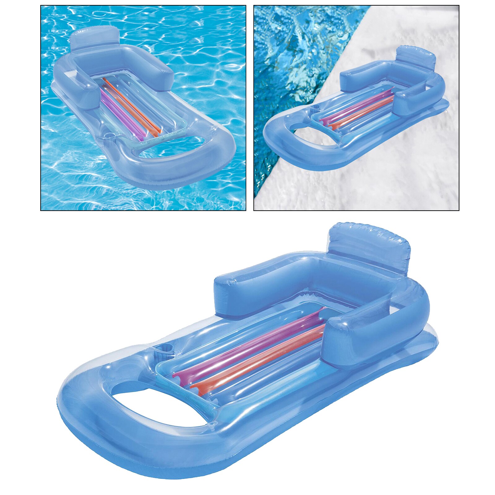 Opblaasbare Drijvende Rij Zomer Strand Zwemmen Luchtbed Zwembad Bed Fauteuil Met Bekerhouder Chaise Lounge Voor Water Party