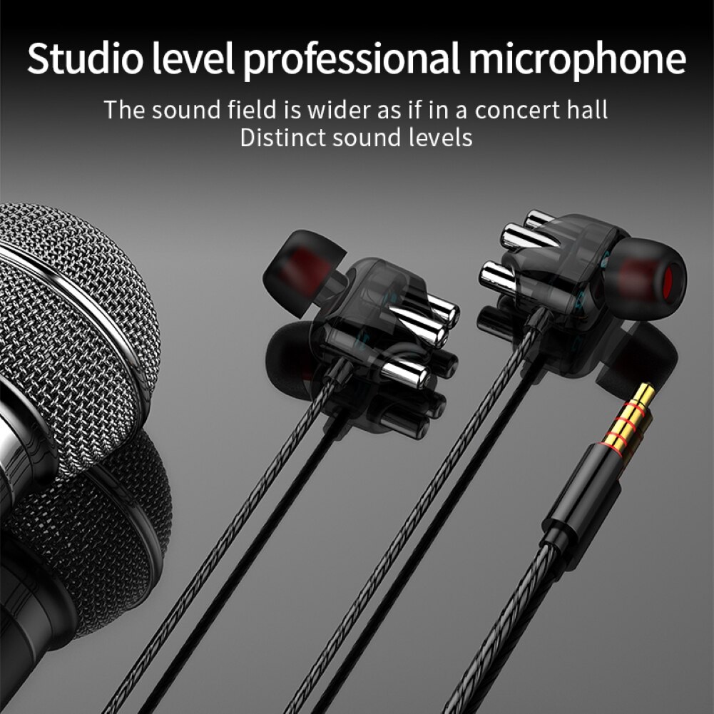 In-ear dual coil tung bas hifi-ljud sporthörlur med mikrofon för huawei