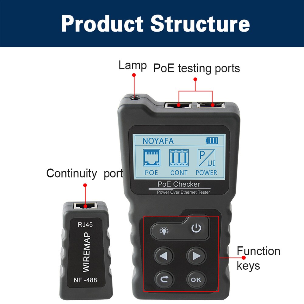 NF-488 network cabl tester CAT5 CAT6 LAN Cable PoE Switch Tester Detector LCD Display Digital Ethernet Cable Tester Tool