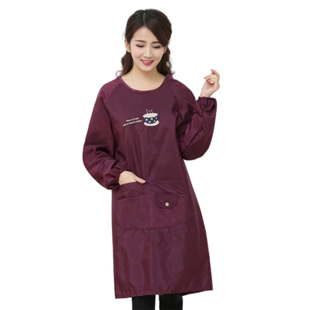 Vrouwen Donkere Kleur Waterdicht Olie Proof Huis Keukenschort Lange Sleve Bakken Bbq Chef Kiel: Purple Red