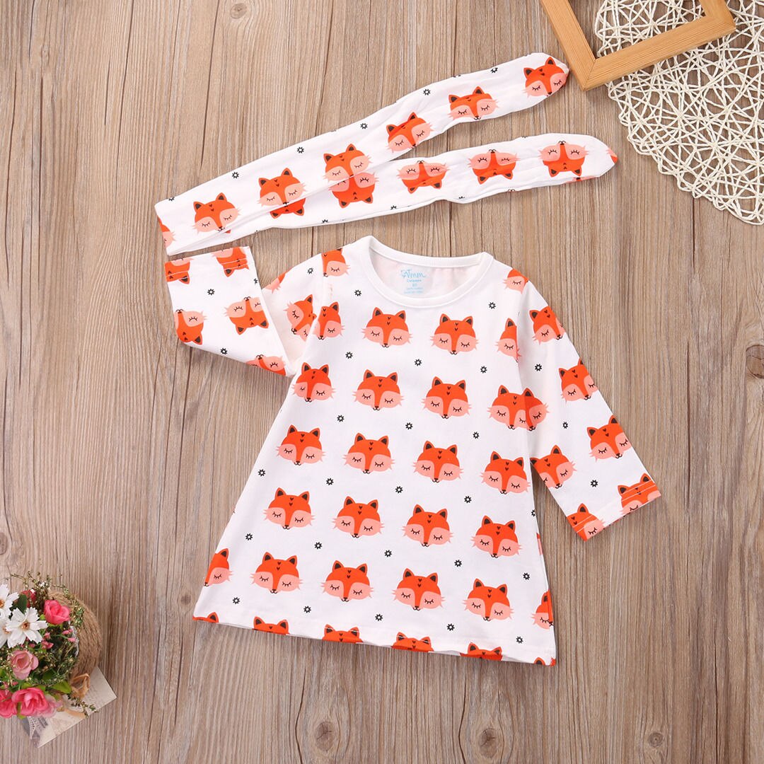 Newborn Baby Girls Clothing Tops Long Sleeve Cotton Blouse Headband Cute Animals Outfits 2pcs Clothing Set Baby Girl