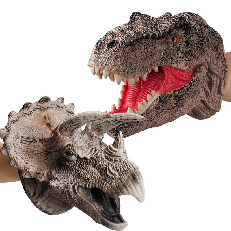 Dinosauro burattino a mano morbido vinile gomma testa di animale burattino a mano figura giocattoli guanti per bambini modello burattini regalo per bambini