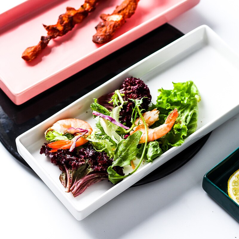 European ceramic sushi plate rectangular western food plate solid color home dessert snack food plate fish dish LB42317