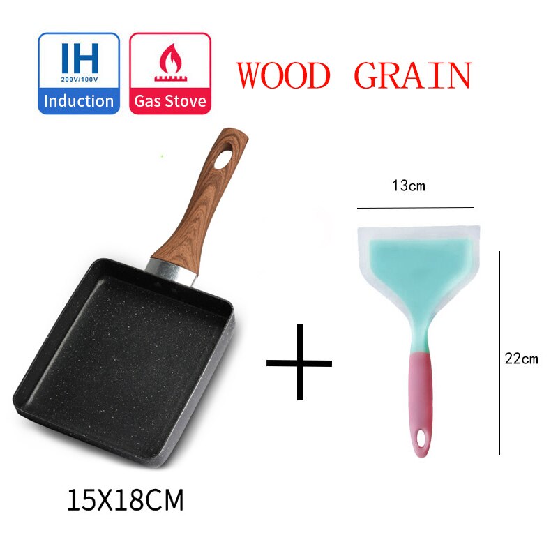 Stainless Steel Frying Pan Tortilla Omelette Japanese-Style Non-Stick Pan Breakfast Rectangular Induction Cooker Gas Appliance: 2pc black 15x18cm