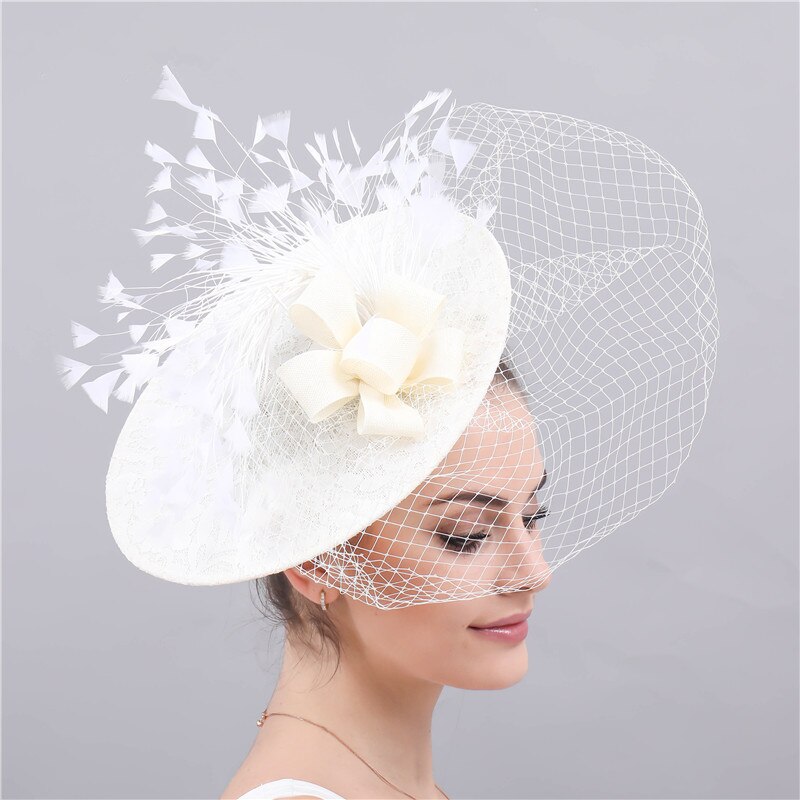 Janevini Grote Elegante Vrouwen Hoeden Bruiloft Facinators Linnen Mesh Birdcage Veil Ivoor Prinses Bruid Kant Hoed Accesorios De Novias