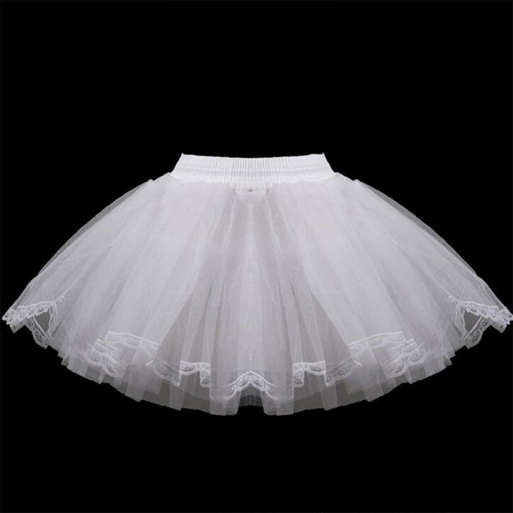 White Short Girls Wedding Petticoats Three Layers Lace Edge Tulle Boneless Petticoat Simple Mini Underskirts for Children