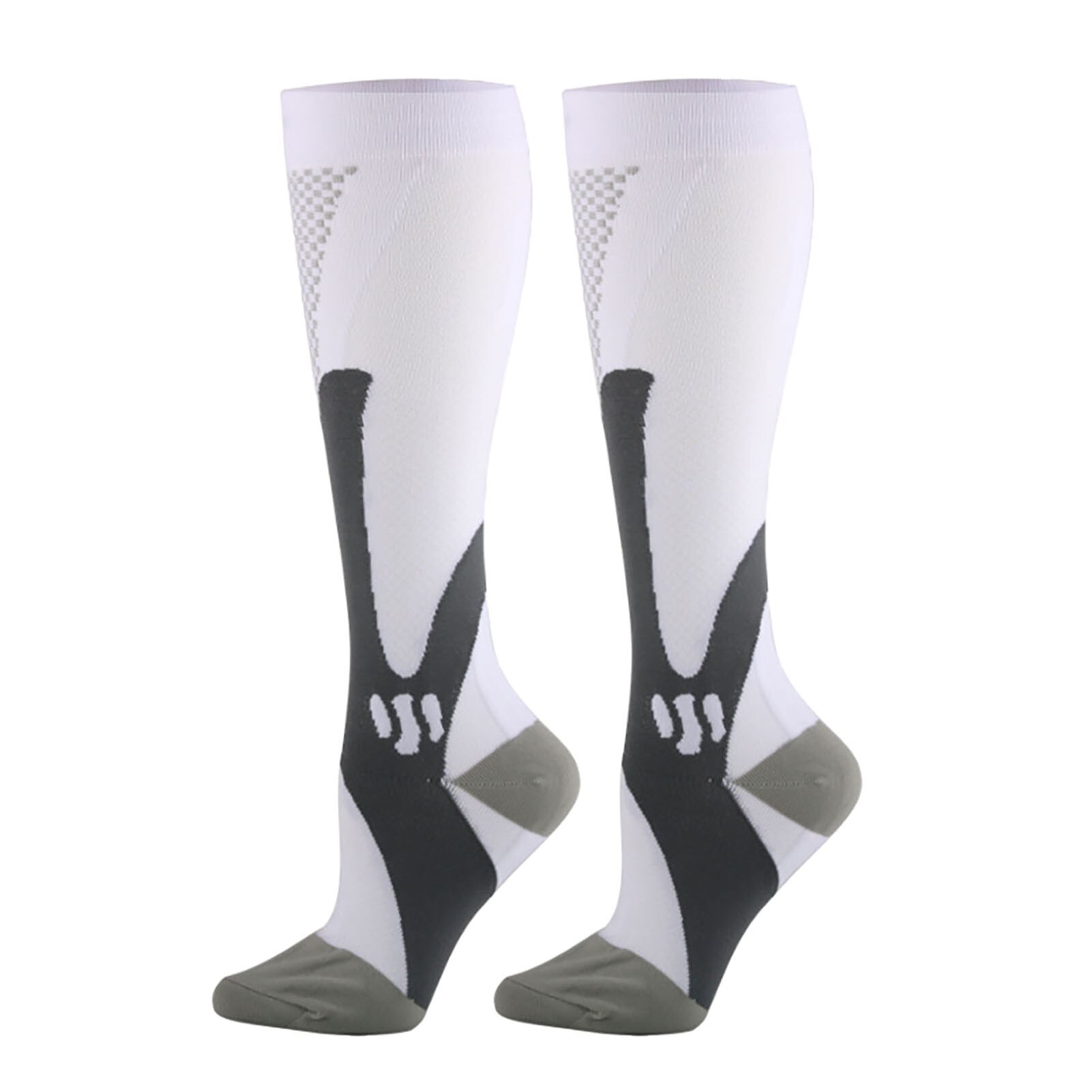 1 par de calcetines de compresion para hombre Color bloque de presión de las venas varicosas la pierna alivio dolor medias hasta la rodilla medias Calcetines: Blanco / 2XL