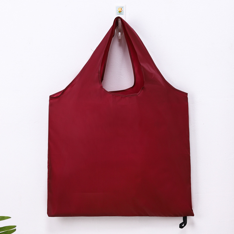 Bolsa de compras plegable ecológica grande, bolso de hombro portátil reutilizable para viajes, comestibles, bolsa de comestibles simple de color sólido: Borgoña
