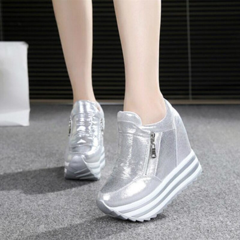Spring wedges skor kvinna plattform sneakers dragkedja skor dold häl höjd ökande fritidsskor för kvinnor 35-39 w7