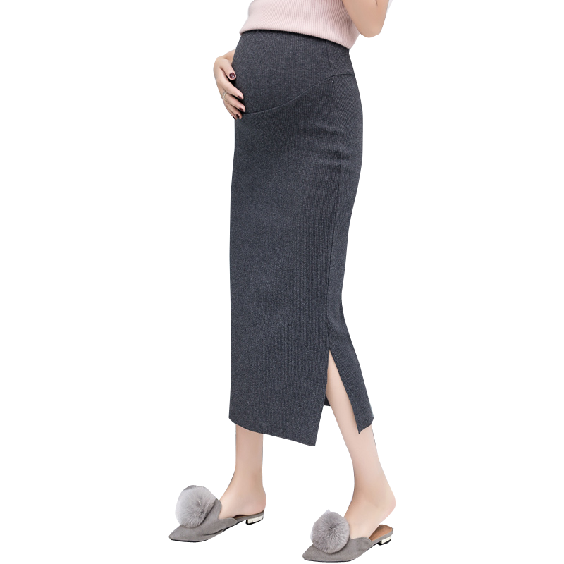 Faldas de otoño para vestido de maternidad, falda de tendencia de terciopelo tejida con abertura para mujeres embarazadas, ropa para la Oficina y el vientre