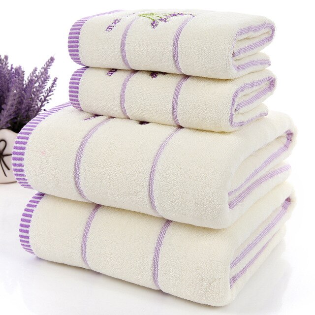 Lavendel Paars Witte Badstof Katoenen Handdoek Set Serviette De Bain 1Pc Kleine Haar Gezicht Handdoek 1Pc grote Badhanddoek Badkamer