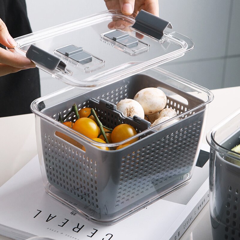 Keuken plastic opbergdoos vershouddoos koelkast fruit groente afdruiprek groentelade keuken opbergdozen met deksel