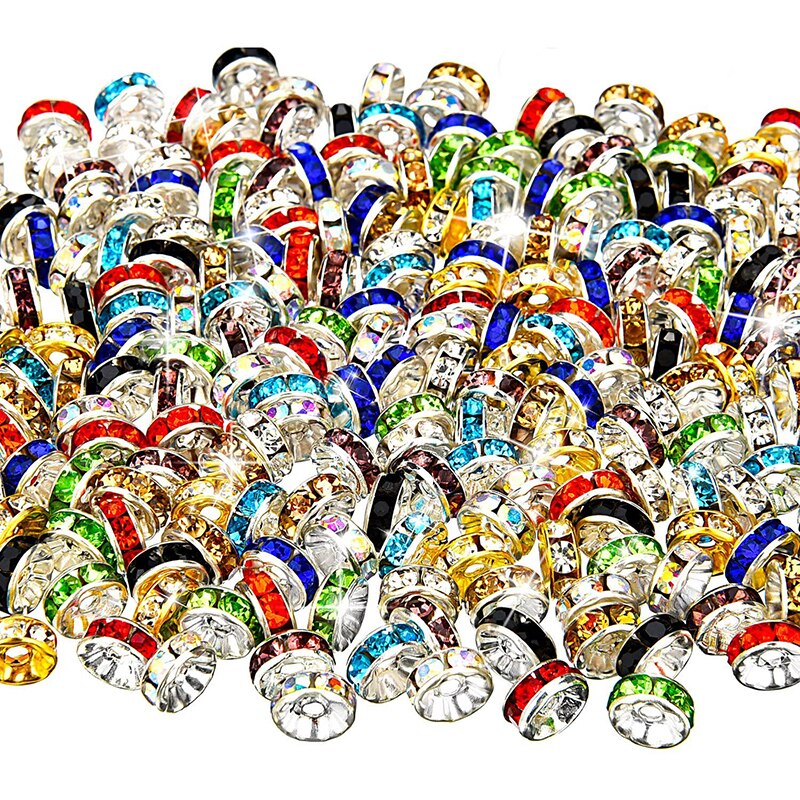6mm 100 sztuk Metal srebrny Plated kryształ Rhinestone Rondelle koraliki dystansowe luzem koraliki dla DIY akcesoria do wyrobu biżuterii Supplie