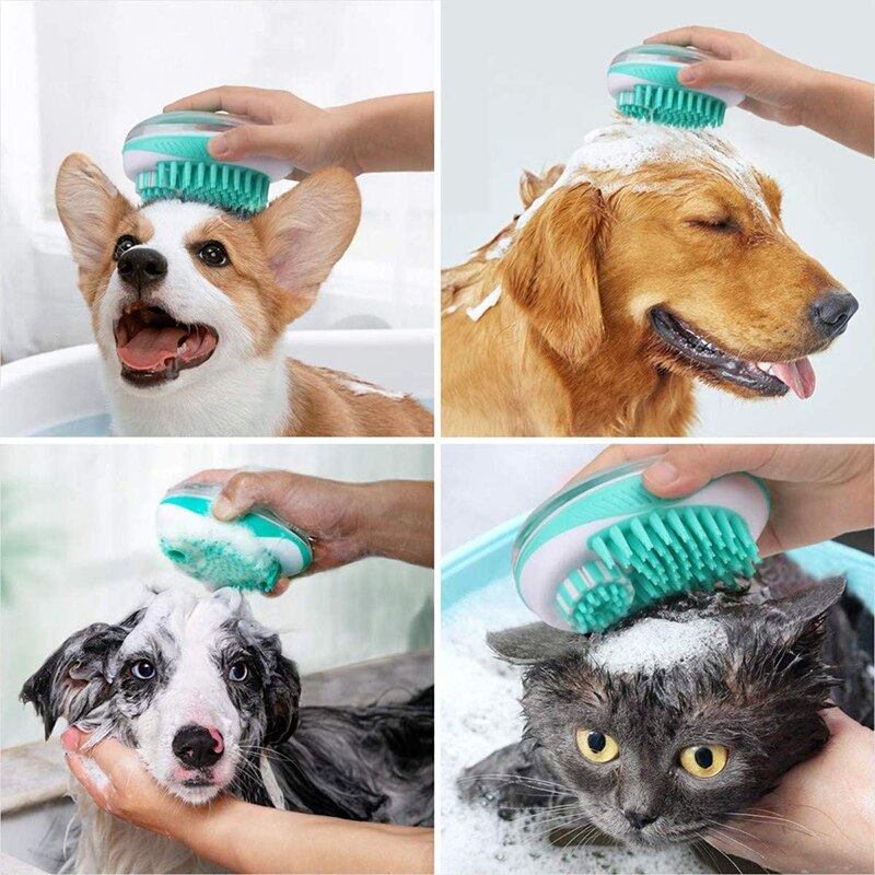 Cepillo para baño de perro 2 en 1 para mascotas, peine para masaje de SPA de silicona suave, aseo de pelo para perros y gatos, herramienta de limpieza para perros