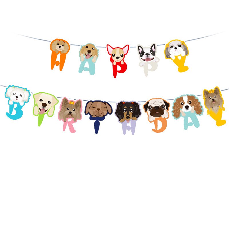 1 sett morsomme hund gratulerer med dagen bannere bunting krans kjæledyr temafest brev barnebursdag flagg hengende dekorasjon rekvisita: Default Title