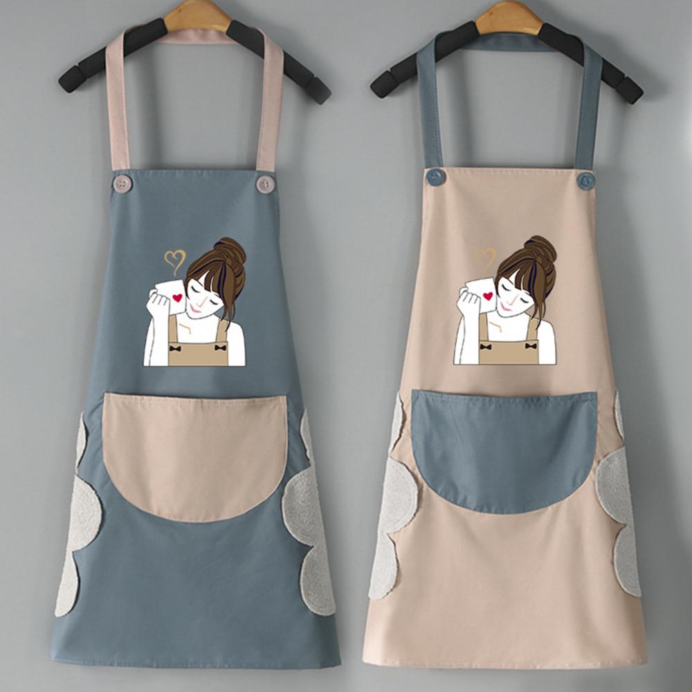 1Pcs Waterproof Anti-Oil Kitchen Apron Cartoon Girl Women Home Kitchen Aprons Waist Bib Nail Shop Apron for Women Baking