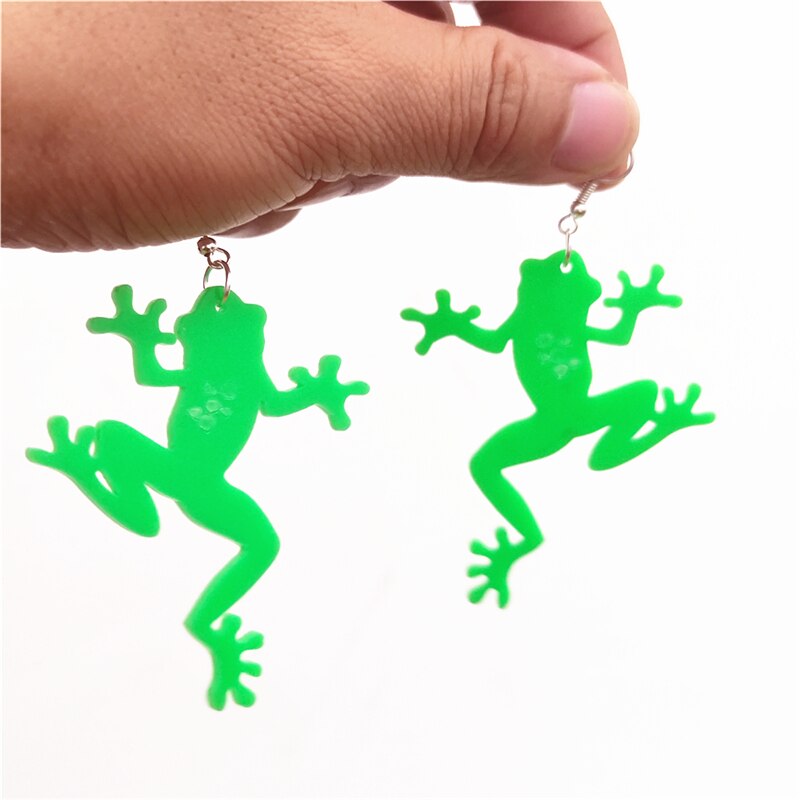 KUGUYS Frog and Leaf Dangle Earrings for Women Girls Acrylic Jewelry Green Animal Novel Festival Accessories