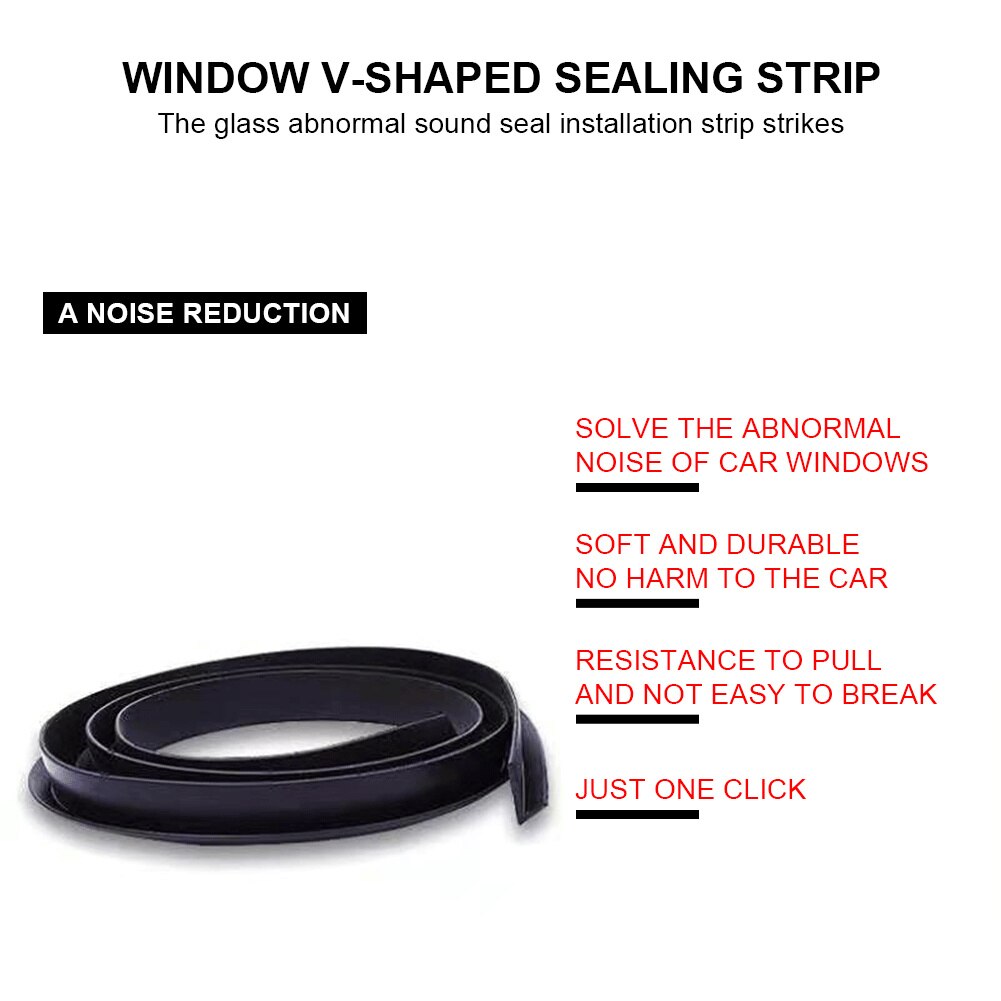 Car Window Seal Strip V Shape Car Side Window Sealing Strip Auto Rubber Side Window Filler Noise Insulation Weatherstrip Sealant
