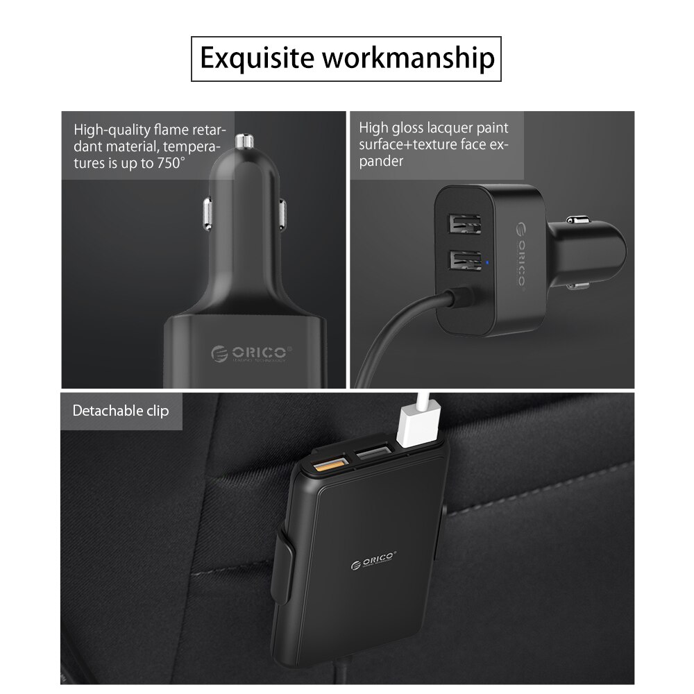 ORICO 5 Port QC3.0 szybka ładowarka samochodowa z przedłużaczem 52W uniwersalny adapter USB robić telefonów komórkowych MPV tablet PC 12V-24V