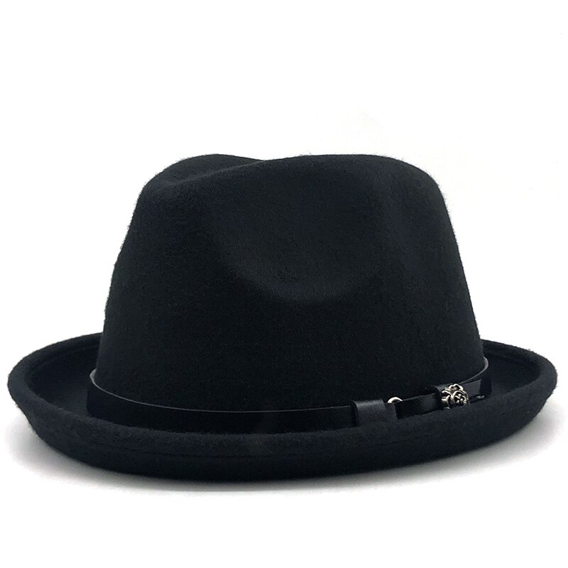 Simple Men&#39;s Felt Fedora Hat for Gentleman Winter Autumn Church Roll Up Brim Homburg Dad Jazz Hat: black