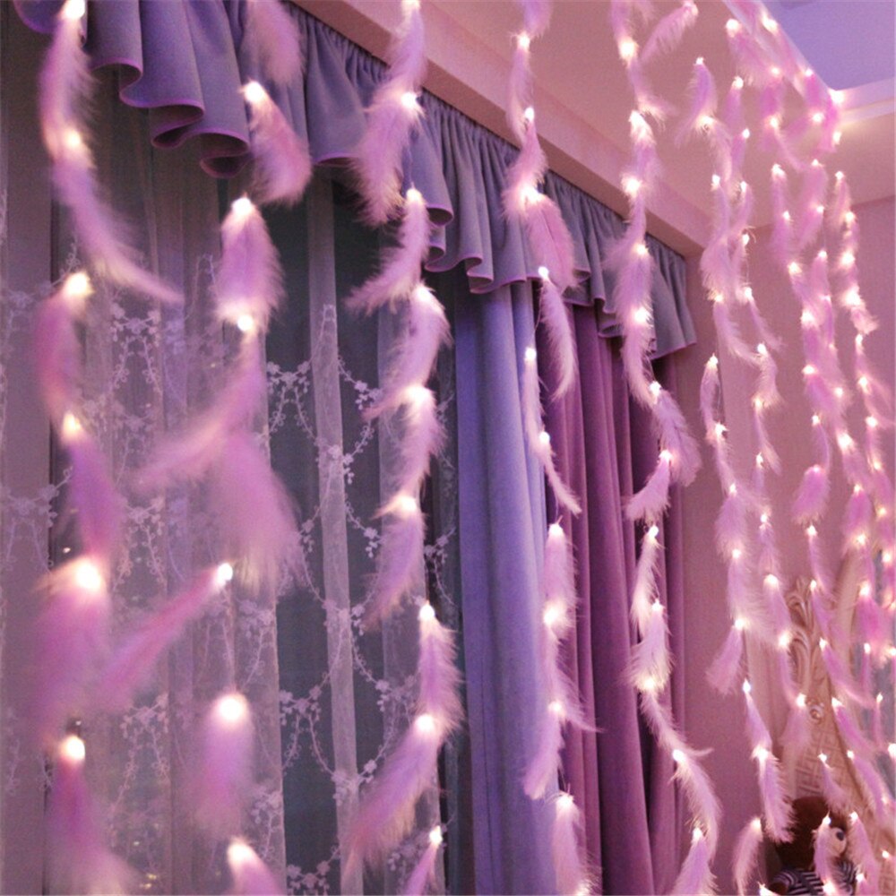 Led stripe lys fjær streng lys fe gardin lys led streng lys hjem fjernkontroll festlig lampe dekorasjon