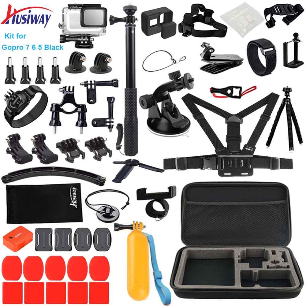 Husiway Accessoires Set Voor Gopro Hero 8 7 6 5 Zwart Gopro8 Hero 8 Waterdichte Behuizing Silicone Case Screen Lens Protector 57A: Kit for Gopro 7 6 5