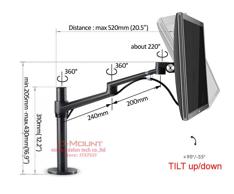 OL-1 10-32" aluminum dual arm lcd tv table mount tilt 360 rotate monitor desk stand vesa 75 100 rotatable bracket computer stand