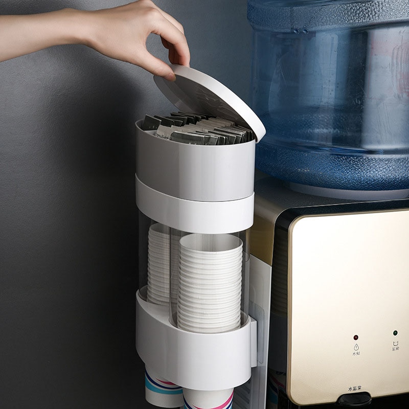 Wall Mounted Cup Holder Disposable Paper Cup Dispenser for Water Dispenser Office Kitchen Automatic Cup Storage Rack Dustproof