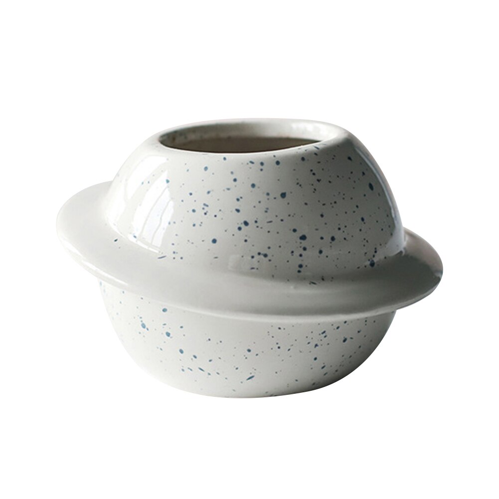 Planet keramisk pot til succulentmini planetform keramisk saftig bonsai blomsterpotte desktop altan gård indretning hjem: Hvid