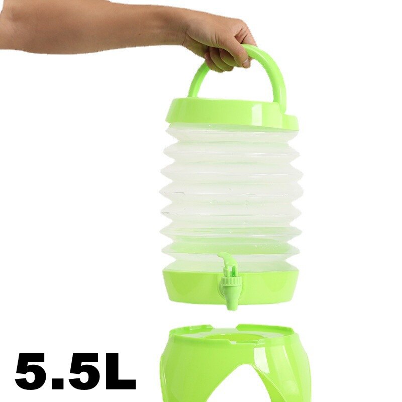 Tetera compresible plegable para exteriores, cubo de agua fría portátil, olla con mango de plástico con Pedestal, para acampar, senderismo, ciclismo y barbacoa: 5.5L Green
